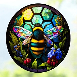 Bees Stained Acrylic Window Planel with Chain, for Window Suncatcher Home Hanging Ornaments, Bees, 200x200mm