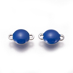Marine Blue 304 Stainless Steel Enamel Links connectors, Enamelled Sequins, Flat Round, Stainless Steel Color, Marine Blue, 12x8x4mm, Hole: 1.4mm