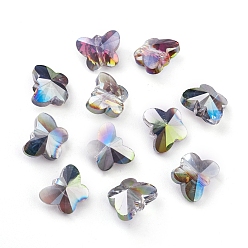 Rainbow Plated Transparent Electroplate Glass Beads, Faceted, Butterfly, Rainbow Plated, 8x10x5.5mm, Hole: 1mm