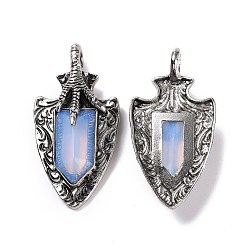 Opalite Opalite Faceted Big Pendants, Dragon Claw with Arrow Charms, with Antique Silver Plated Alloy Findings, 55x27.5x10.5mm, Hole: 6mm