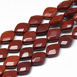 Красный Камень Натуральные красные яшмы бусы пряди, граненые, ромб, 13x10x5 мм, отверстие : 1 мм, около 16 шт / нитка, 7.8 дюйм