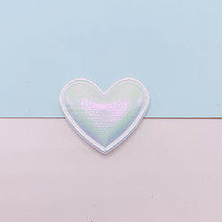 Blanco Arco iris iridiscente efecto láser en relieve forma de corazón coser en accesorios de adorno, diy costura artesanía decoración adornos colgantes, blanco, 35x30 mm