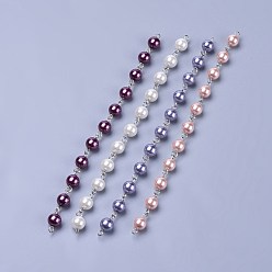 Color mezclado Perlas de cristal teñidas hechas a mano con cuentas, sin soldar, con alfiler de hierro, Platino, color mezclado, 39.37 pulgada, 1 m / cadena, 4strands / set