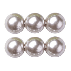 WhiteSmoke Eco-Friendly Dyed Glass Pearl Round Beads Strands, Grade A, Cotton Cord Threaded, WhiteSmoke, 8mm, Hole: 0.7~1.1mm, about 52pcs/strand, 15 inch