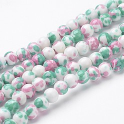 Coloré Océan synthétique jade blanc brins de perles, teint, ronde, colorées, 8mm, Trou: 1mm, Environ 48 pcs/chapelet, 15.7 pouces (400 mm)