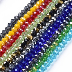 Mixed Color Electroplate Glass Beads Strands, Faceted, Rondelle, Mixed Color, 6x5mm, Hole: 1.2mm, about 87~93pcs/strand, 16.14'' inch~17.44 inch(41cm~44.3cm)