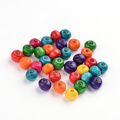 Mixed Color Natural Wood Beads, Dyed, Round, Lead Free, Mixed Color, 10x8.5mm, Hole: 3.5mm, about 3000pcs/1000g