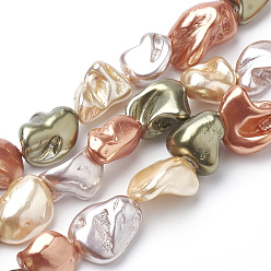 Coloré Chapelets de perles nacrées, nuggets, teint, colorées, 15~26x10~20x8~15mm, Trou: 0.8mm, Environ 20~25 pcs/chapelet, 15.7 pouce
