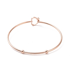 Rose Gold 201 Stainless Steel Hollow Out Heart Bangle, Cocktail Wire Wrap Bangle for Women, Rose Gold, Inner Diameter: 2-3/8 inch(6.1cm)