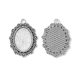 Antique Silver Vintage Tibetan Style Alloy Flower Pendant Cabochon Bezel Settings, Cadmium Free & Lead Free, Antique Silver, Tray: 18x25mm, 40x30x2mm, Hole: 3.5mm, about 148pcs/kg(weight include the bag)