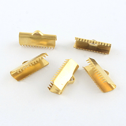 Golden 304 Stainless Steel Ribbon Crimp Ends, Golden, 9.5x20mm, Hole: 1.5mm