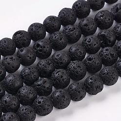 Lava Rock Natural Lava Rock Beads Strands, Round, Black, 10mm, Hole: 2mm, about 40pcs/strand, 16 inch