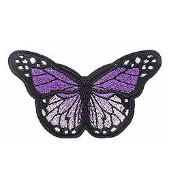 Añil Apliques de mariposa, computarizado bordado paño hierro en remiendos, accesorios de vestuario, añil, 45x80 mm