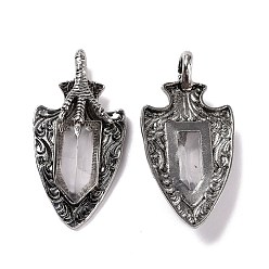 Quartz Crystal Natural Quartz Crystal Faceted Big Pendants, Dragon Claw with Arrow Charms, with Antique Silver Plated Alloy Findings, 55x27.5x10.5mm, Hole: 6mm