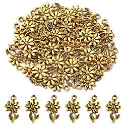 Antique Golden Tibetan Style Alloy Pendants, Flower, Cadmium Free & Lead Free & Nickel Free, Antique Golden, 19x10x2mm, Hole: 2mm