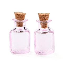 Lavanda Blush Adorno de botellas de corcho de vidrio cuadrado, vaso vacío deseando botellas, viales de bricolaje para decoraciones colgantes, rubor lavanda, 1.4x1.4x2.3 cm