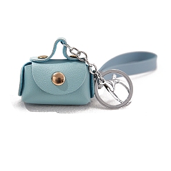 Sky Blue Imitation Leather Mini Coin Purse with Key Ring, Keychain Wallet, Change Handbag for Car Key ID Cards, Sky Blue, Bag: 5.8x5x3cm