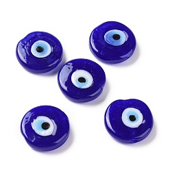 Синий Ручной зло бусины глаз, плоско-круглые, синие, 17~17.5x4 мм, отверстие : 1.2 мм