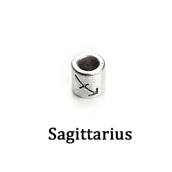 Sagittarius Antique Silver Plated Alloy European Beads, Large Hole Beads, Column with Twelve Constellations, Sagittarius, 7.5x7.5mm, Hole: 4mm, 60pcs/bag