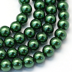 Verde Oscuro Hornear cristales de perlas de vidrio pintado, pearlized, rondo, verde oscuro, 3~4 mm, agujero: 0.5 mm, sobre 195 unidades / cadena, 23.6 pulgada