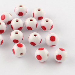 FireBrick Dot Pattern Opaque Acrylic Beads, Round, FireBrick, 16x15mm, Hole: 3mm, about 220pcs/500g