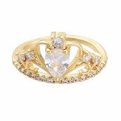 Настоящее золото 18K Регулируемые латунные кольца микро манжеты из прозрачного циркония, открытые кольца, сердце, реальный 18 k позолоченный, Размер 7, внутренний диаметр: 17 мм