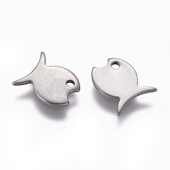 Stainless Steel Color 201 Stainless Steel Charms, Fish, Stainless Steel Color, 10x9x1mm, Hole: 1.4mm