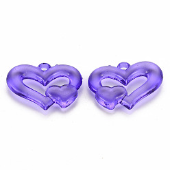 Medium Purple Transparent Acrylic Beads, Heart to Heart, Medium Purple, 27x34x6mm, Hole: 3mm, about 191pcs/500g