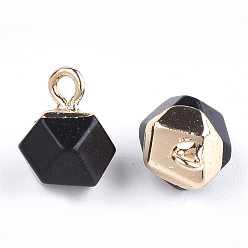 Черный Камень Гальванические круглые подвески из синтетического черного камня с огранкой звезды, с железной фурнитурой, граненые, золотые, 11~12x8x8 мм, отверстие : 1.5 мм