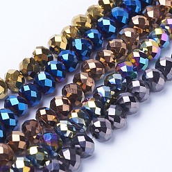 Mixed Color Electroplate Transparent Glass Beads Strands, Full Plated, Faceted, Rondelle, Mixed Color, 6x5mm, Hole: 1mm, about 85~88pcs/strand, 16.1~16.5 inch(41~42cm)