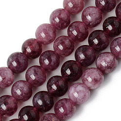Otro Cuarzo Perlas de cuarzo natural de hebras, teñido y climatizada, imitación de cuarzo, rondo, púrpura, 8~8.5 mm, agujero: 1.2 mm, sobre 48 unidades / cadena, 15.35 pulgada (39 cm)