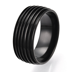 Black 201 Stainless Steel Grooved Finger Ring Settings, Ring Core Blank for Enamel, Electrophoresis Black, 8mm, Size 7, Inner Diameter: 17mm