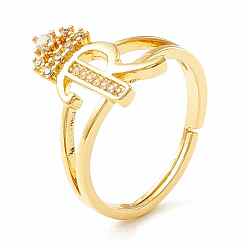 Letter R Clear Cubic Zirconia Initial Letter with Crown Adjustable Ring, Real 18K Gold Plated Brass Alphabet Ring for Women, Cadmium Free & Lead Free, Letter.R, US Size 6(16.5mm)