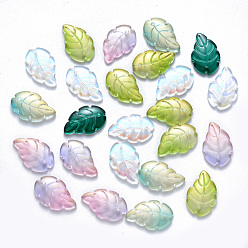 Mixed Color Transparent Glass Pendants, Mixed Style, Leaf, Mixed Color, 23.5x15x3.5mm, Hole: 1.5mm