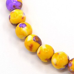 Goldenrod Synthetic Ocean White Jade Beads Strands, Dyed, Round, Goldenrod, 8mm, Hole: 1mm, about 52pcs/strand, 15.35 inch