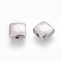 Stainless Steel Color 304 Stainless Steel Beads, Square, Manual Polishing, Stainless Steel Color, 8.5x8.5x4mm, Hole: 1.6mm