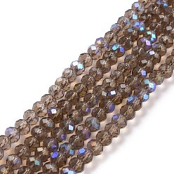 Camellia Electroplate Glass Beads Strands, Half Rainbow Plated, Faceted, Rondelle, Camellia, 6x5mm, Hole: 1mm, about 85~88pcs/strand, 16.1~16.5 inch(41~42cm)