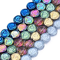 Color mezclado Abalorios de vidrio electrochapa, flor, color mezclado, 10x4 mm, agujero: 0.9 mm, sobre 65~66 unidades / cadena, 24.80 pulgada ~ 25.59 pulgada (63~65 cm)
