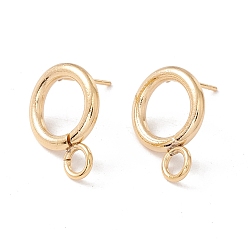 Real 24K Gold Plated 304 Stainless Steel Stud Earring Findings, with 316 Surgical Stainless Steel Pins and Horizontal Loops, Ring, Real 24K Gold Plated, 16.5x12mm, Hole: 3.2mm, Pin: 0.7mm