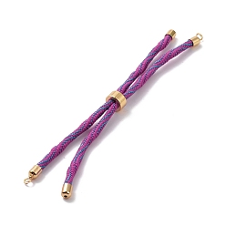 Magenta Nylon Cord Silder Bracelets, for Connector Charm Bracelet Making, with Rack Plating Golden Brass Clasp, Long-Lasting Plated, Cadmium Free & Lead Free, Magenta, 9-1/8x1/8 inch(23x0.3cm), Hole: 2mm