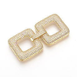 Golden Brass Micro Pave Cubic Zirconia Fold Over Clasps, Square, Golden, 50x24x5mm, Hole: 11x11mm