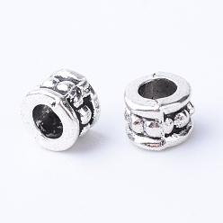 Antique Silver Tibetan Style Alloy Spacer Beads, Column, Cadmium Free & Lead Free, Antique Silver, 6x4.5mm, Hole: 3mm, about 2320pcs/1000g