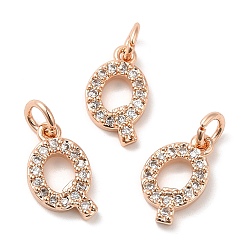 Real Rose Gold Plated Brass Micro Pave Grade AAA Cubic Zirconia Charms, Letter Q, Cadmium Free & Nickel Free & Lead Free, Real Rose Gold Plated, 9x6x1.5mm, Hole: 2mm