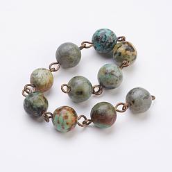 Bronze Antique Chaînes de perles de turquoise (jaspe) africaines naturelles faites à la main, non soudée, avec épingle à oeil en fer, bronze antique, 39.37 pouce, 1 m / chapelet
