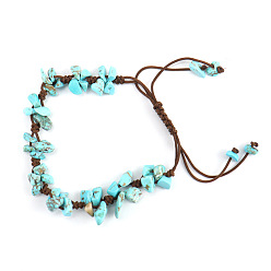 Synthetic Turquoise Synthetic Turquoise Chips Braided Bead Bracelet, Adjustable Bracelet for Women, 8-5/8~10-5/8 inch(22~27cm)