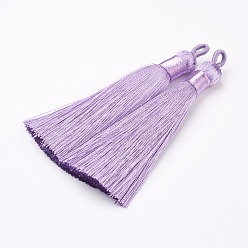 Фиолетовый Нейлон кисточки большие украшения кулон, фиолетовые, 83~92x9~10 мм, отверстие : 1.5~4 мм