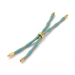 Medium Turquoise Nylon Cord Silder Bracelets, for Connector Charm Bracelet Making, with Rack Plating Golden Brass Findings, Long-Lasting Plated, Cadmium Free & Lead Free, Medium Turquoise, 8-5/8~9 inch(22~22.8cm), 0.3cm, Hole: 2.6mm