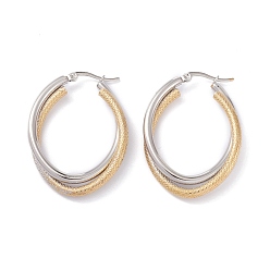 Golden & Stainless Steel Color 304 Stainless Steel Hoop Earrings, Double Oval, Golden & Stainless Steel Color, 41x30.5x3.5mm, Pin: 0.7mm