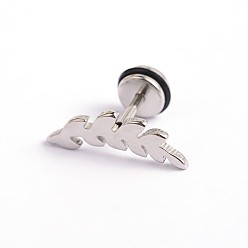 Stainless Steel Color Leaf 304 Stainless Steel Stud Crawler Earrings, Climber Earrings, with Plastic Findings, Stainless Steel Color, 9mm, Pin: 1mm