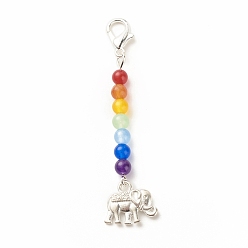Colorful Chakra Theme Natural & Dyed Malaysia Jade Beaded Pendant Decorations, with Lobster Claw Clasps, Alloy Pendants, Elephant, Colorful, 58.5mm